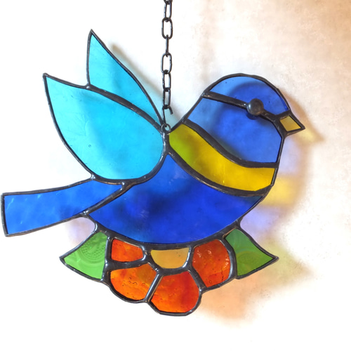 ステンドグラス 青い鳥 サンキャッチャー 【鳥 小鳥 インコ