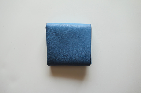 フランスレザー　ミニ財布    ブルー　アルラン社　　　真鍮ホック 2枚目の画像