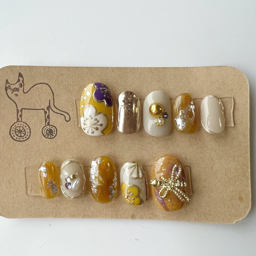 黄色 紫 振袖 ネイルチップ 和装 成人式 卒業式袴 色打掛 ブライダル