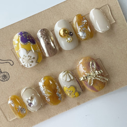黄色 紫 振袖 ネイルチップ 和装 成人式 卒業式袴 色打掛 ブライダル