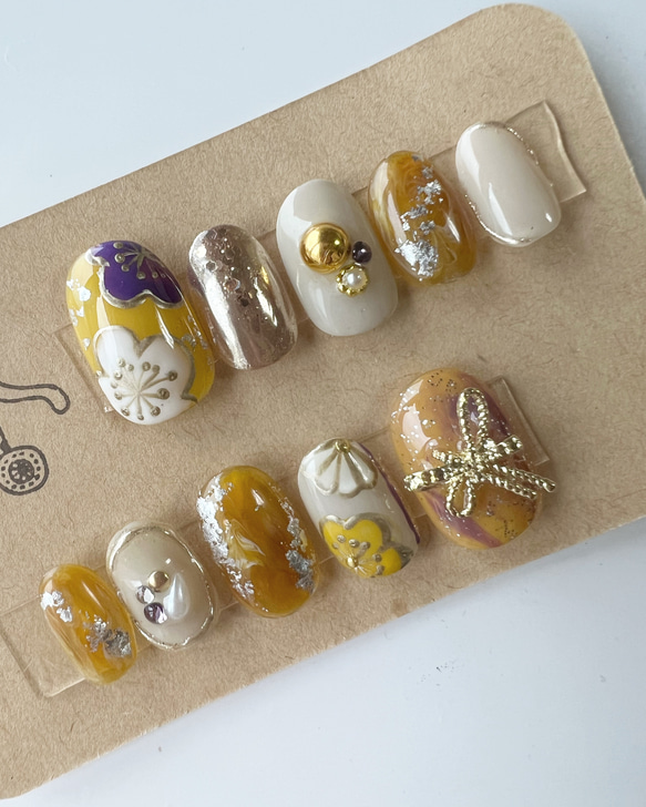 ［NO.3］ネイルチップ 和柄 成人式 振袖 イエロー NO.3］ネイルチップ 和柄 成人式 振袖 イエロー 現品】ネイルチップ