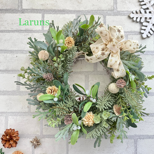 クリスマスリース 30センチ 以上 特大 木の実 グリーンリース ハンドメイド