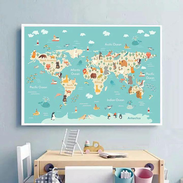 新品　知育　アートポスター　世界地図　英語　教育　勉強　モンテッソーリ 4枚目の画像