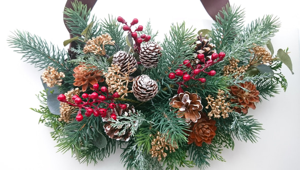 針葉樹と木の実のクリスマス ハーフリース レッドベリー入り 3枚目の画像