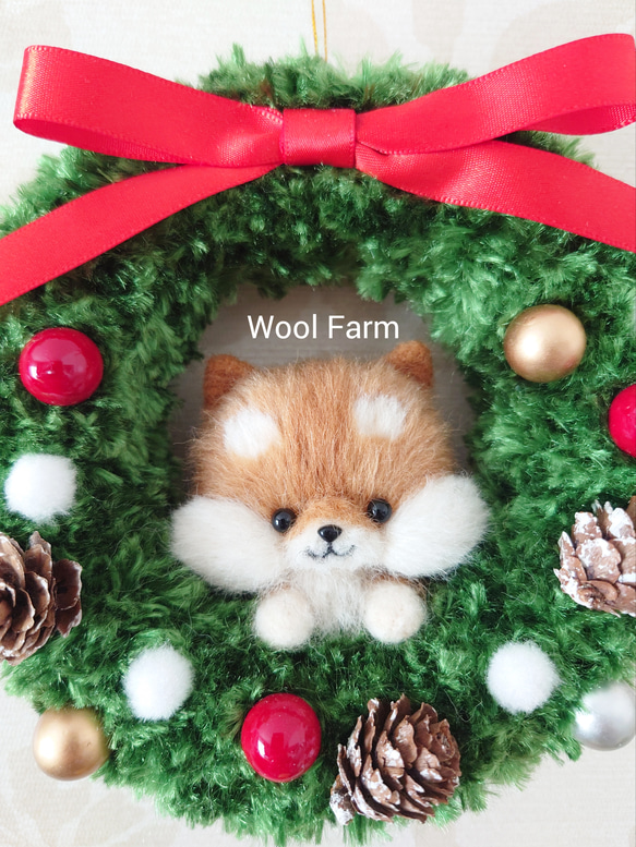 柴犬のクリスマスリース　～Wool Farm～　羊毛フェルト 2枚目の画像