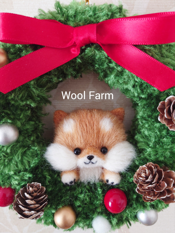 柴犬のクリスマスリース　～Wool Farm～　羊毛フェルト 2枚目の画像