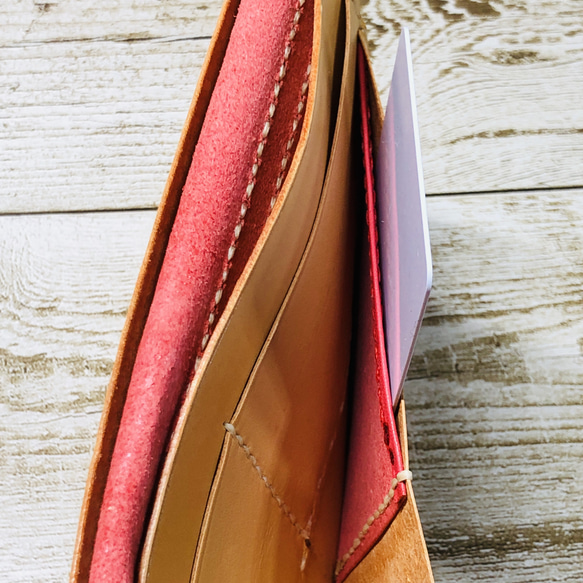 本革製ひたすら薄い長財布　 色：コーラルピンク 9枚目の画像
