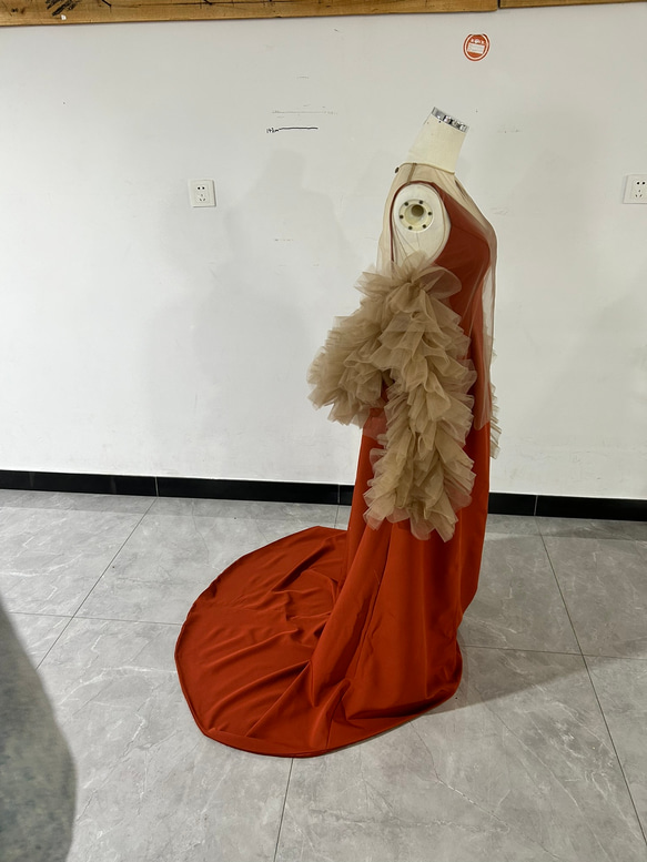 人気上昇！テラコッタ Vネックドレス コーヒーの色 ソフトチュール トップス 花嫁 XL ドレス