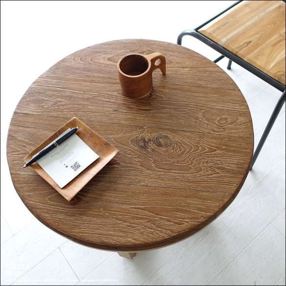 チーク無垢材 ヴィンテージサイドテーブルAnqbo16 丸テーブル 什器 コーヒーテーブル 一点物 再生家具 無垢材家具 6枚目の画像