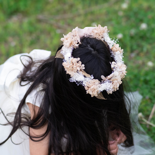 再販×5【大人サイズもオーダー可】プリザーブドフラワー花冠 ベージュ