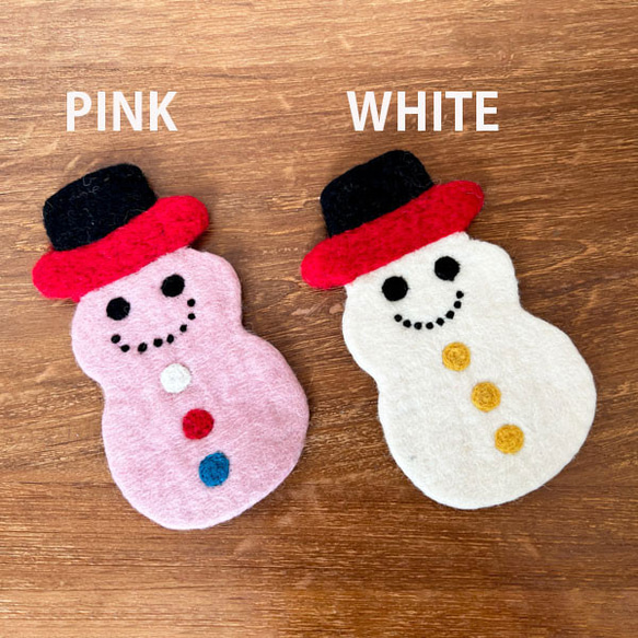 ◆毛氈杯墊◆雪人◆2套白色和粉紅色 第5張的照片