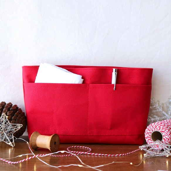 イチゴ　倉敷産帆布使用バッグインバッグ★Creema限定クリスマス作品【受注製作】 1枚目の画像