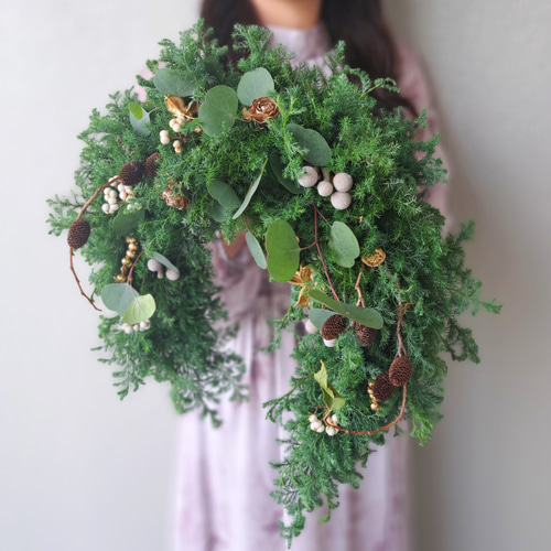 常緑樹の馬蹄型リース フレッシュクリスマス2024 生花 ウィンター