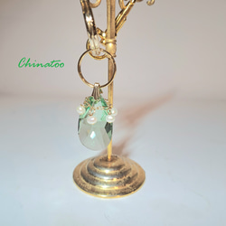 奢華水晶綠淡水珍珠心型鑰匙圈（1 件） 第3張的照片