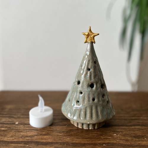 陶器 クリスマスツリー 2 オブジェ 照明 青磁 ☆クリスマス