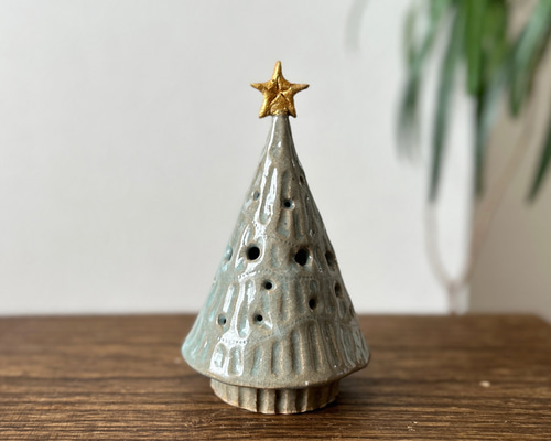 陶器 クリスマスツリー 2 オブジェ 照明 青磁 ☆クリスマス