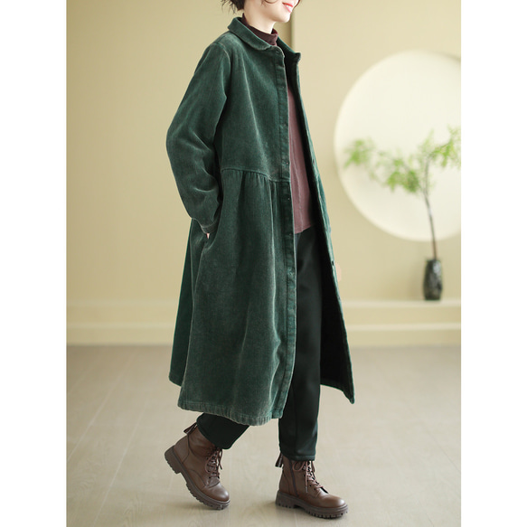コーデュロイ コート 裏起毛 ロングコート ゆったり ナチュラル 無地