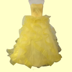 カラードレス パーティードレス イエロー ラッフルフリル 柔らかく重ねたチュールスカート 披露宴 1枚目の画像