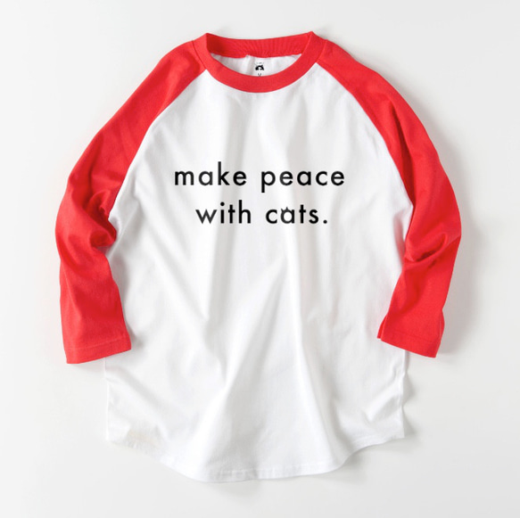 make peace with cats.　猫と和解せよ　ロゴTシャツ　ユニセックス　ラグラン　7部袖　フレンチカラー 4枚目の画像