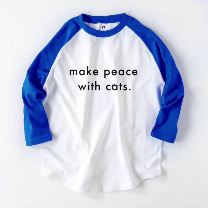 make peace with cats.　猫と和解せよ　ロゴTシャツ　ユニセックス　ラグラン　7部袖　フレンチカラー
