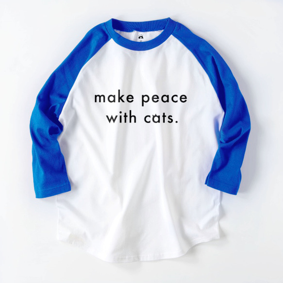make peace with cats.　猫と和解せよ　ロゴTシャツ　ユニセックス　ラグラン　7部袖　フレンチカラー 1枚目の画像