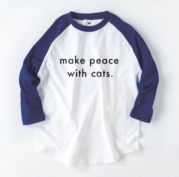 make peace with cats.　猫と和解せよ　ロゴTシャツ　ユニセックス　ラグラン　7部袖　フレンチカラー 3枚目の画像