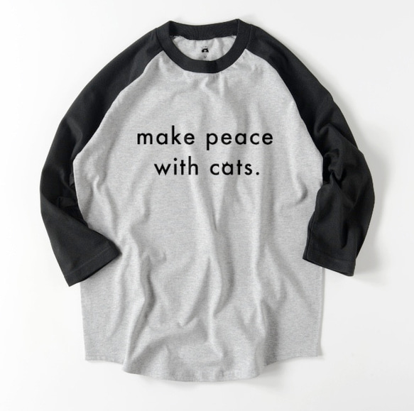 make peace with cats.　猫と和解せよ　ロゴTシャツ　ユニセックス　ラグラン　7部袖　フレンチカラー 5枚目の画像