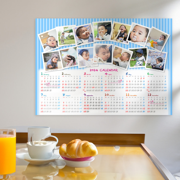 【2024年版 カレンダー】14枚の写真で作る メモリアル コラージュ カレンダー ヨコ 1枚目の画像
