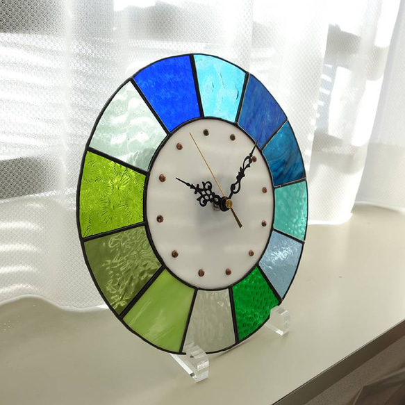 28㎝φ・ステンドグラスの時計（掛時計・置時計）パラソル（ピンク・オレンジ系）※受注制作【新作2024】 12枚目の画像