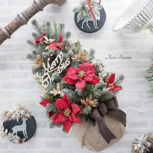 壁掛けツリー・レッドポインセチア ウォールツリー ハンギングツリー  