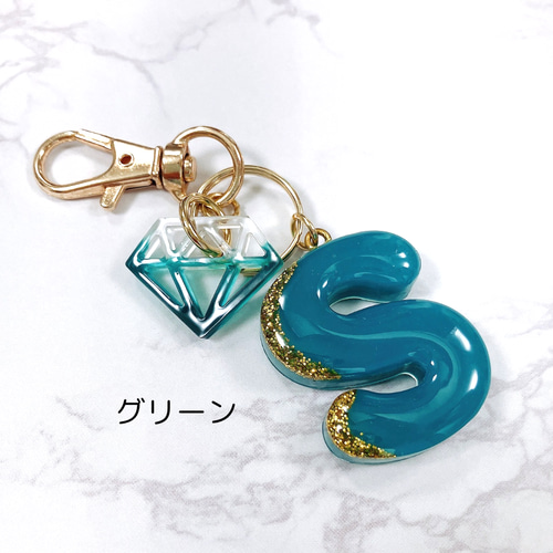 名入れ可・全5色】こっくり深みカラー イニシャルキーホルダー ダイヤ