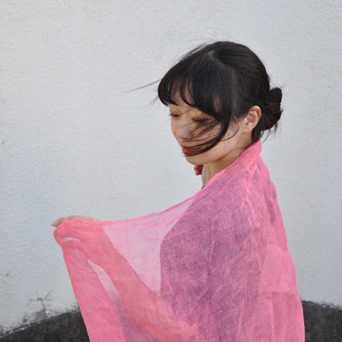 染司 よしおか 格子 紅花 ストール シルク 絹 100% ② 染司よしおか制作 植物染(草木染め)生絹ストール