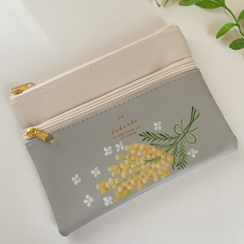 ミモザのポーチ（グレー） トールペイント ポーチ ローズティ 通販  