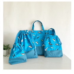 【ブルートレイン】レッスンバッグ　上履き入れ　お着替え袋 送料無料！さめ魚イルカ マリンブルー⭐︎レッスンバッグ 上履き入れ