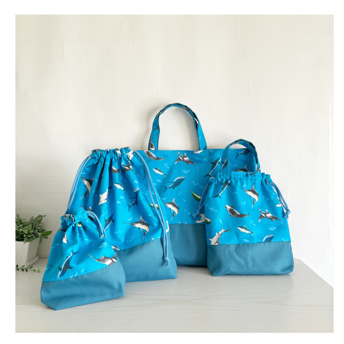 ヌビ イルカ 入園入学 ブルー レッスンバッグ お着替え袋 上履き袋