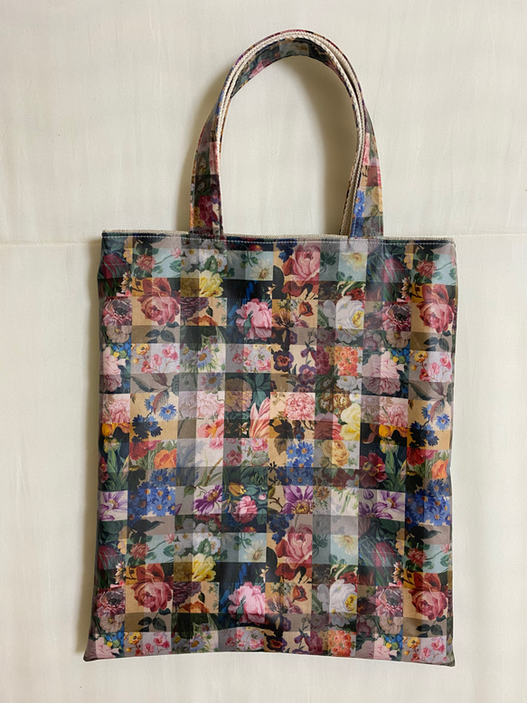 ぺったんこバッグ*リバティ*ビニコ*Archive Gingham*カラフル*32㎝×28㎝ 1枚目の画像