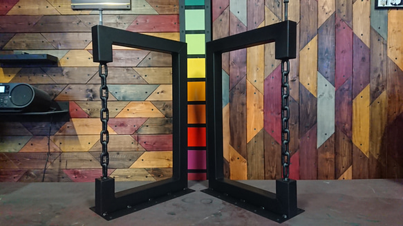 つ*こ様 マットブラックでアイアンな極太＆チェーン鉄脚♪50×400×650mm マットブラックでアイアンな極太＆チェーン鉄脚♪50×400×650mm □型2脚