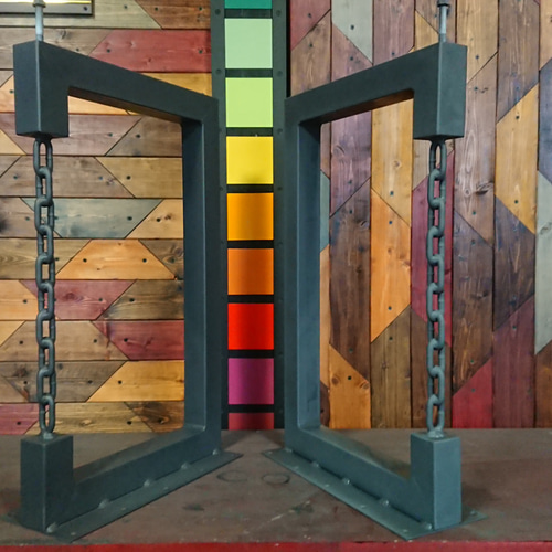 マットグレーでアイアンな極太＆チェーン鉄脚♪ 50×400×650mm □型 2脚  