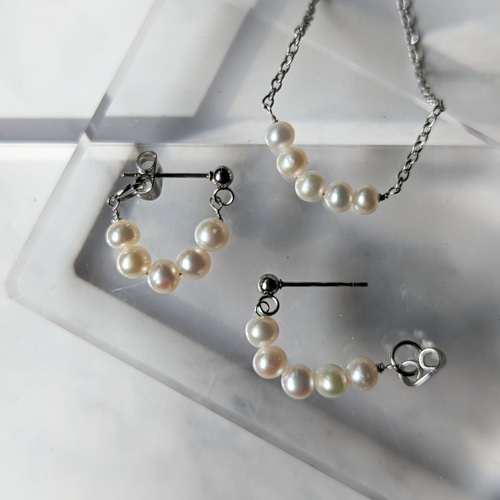 8★遺品整理★アクセサリー★ネックレス★パール★指輪★イヤリングなど Tokyo Pearl NC8.0×8.5mm/EG8.5mm SV あこや真珠 花珠範疇2点(ピアス