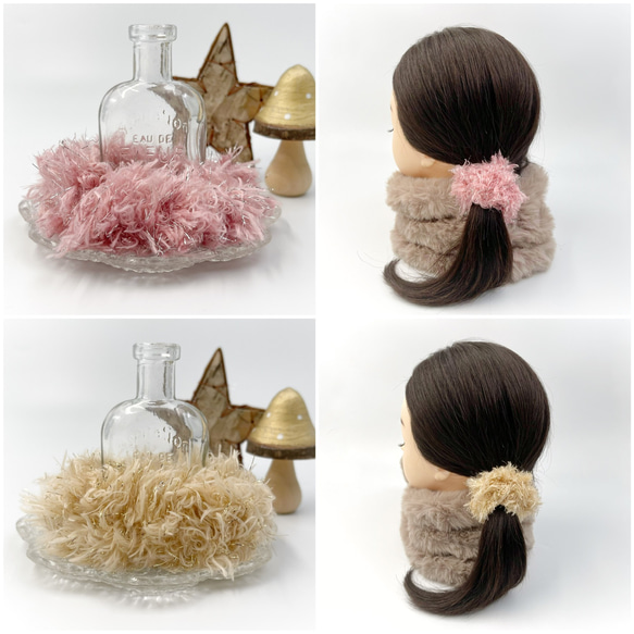 ももち様 フェイクファー ハンドメイド☆シュシュ☆じゃらじゃらゴム ミケ ももち様 フェイクファー ハンドメイド☆シュシュ☆じゃらじゃらゴム