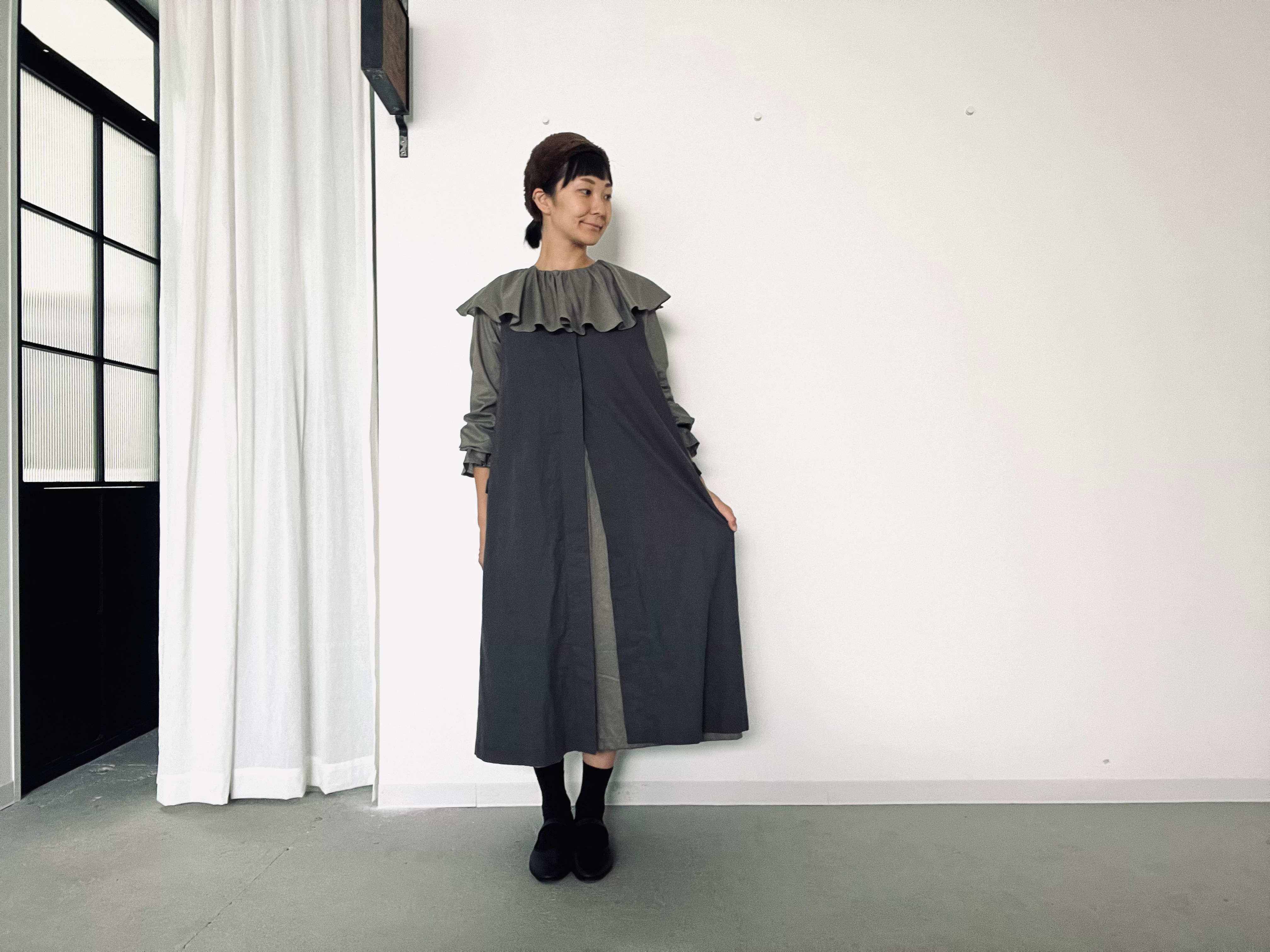 ふわり軽やかケープカラーAラインワンピース⚮̈FREEサイズ⚮̈ミモレ丈、ロング丈から選択⚮̈