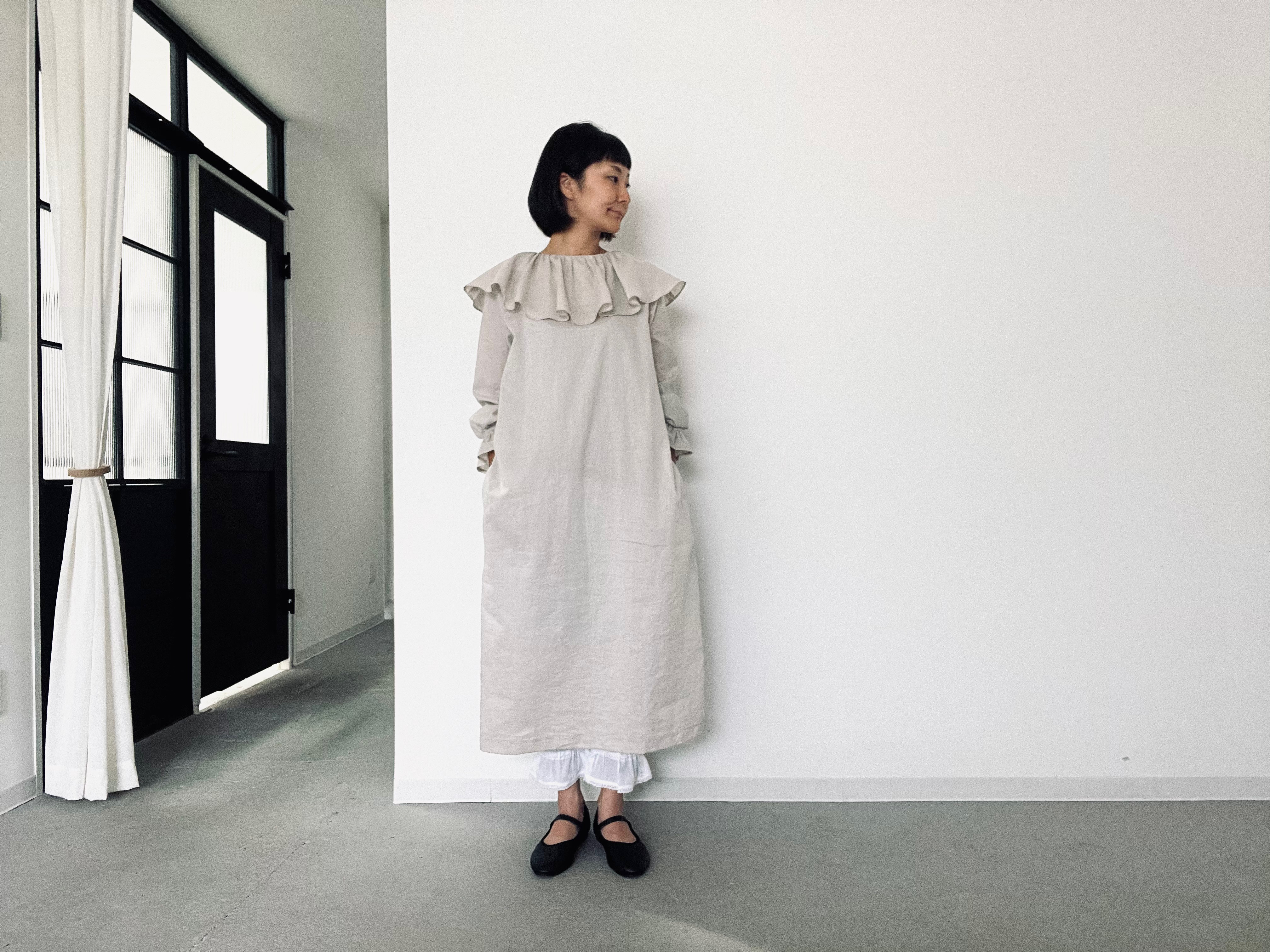 ふわり軽やかケープカラーAラインワンピース⚮̈FREEサイズ⚮̈ミモレ丈、ロング丈から選択⚮̈