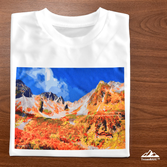 涸沢カール 穂高岳 紅葉 秋 長袖Tシャツ ホワイト ドライ 吸水速乾 山 登山 3枚目の画像