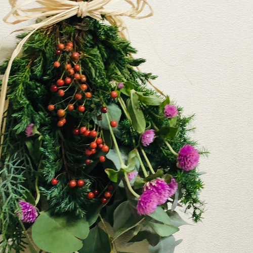 ドライフラワースワッグ ユーカリ ノバラ ヒムロスギ 千日紅 ポポラス