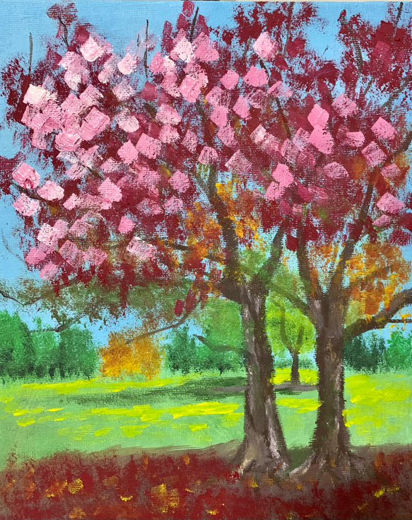 手描き油絵原画-双樹 2枚目の画像