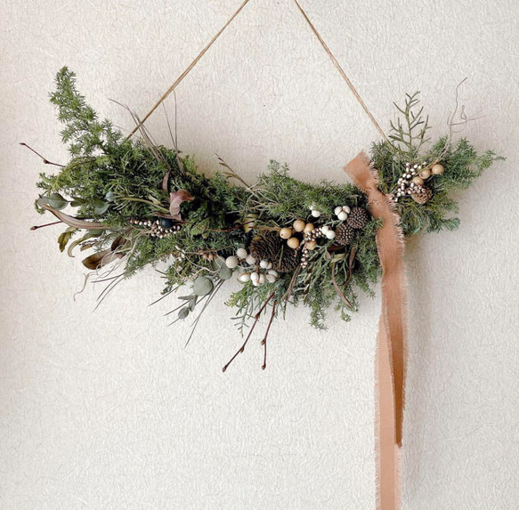 クリスマスガーランド 横長スワッグ ドライフラワー スワッグ 冬