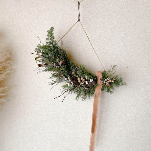 クリスマスガーランド 横長スワッグ ドライフラワー スワッグ 冬