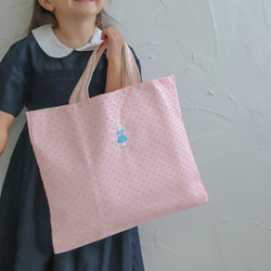 【名入れ】LUNA（うさぎ）の女の子のレッスンバッグ/オレンジピンク 6枚目の画像