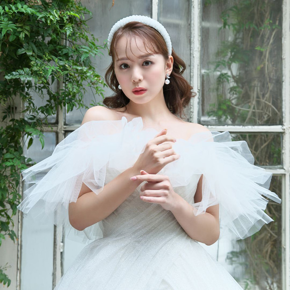 ビッグビーズカチューシャ (KA-37)| ウエディング 前撮 結婚式 花嫁 太 白 大 ヘッドドレス 披露宴 キラキラ 4枚目の画像