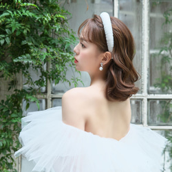 ビッグビーズカチューシャ (KA-37)| ウエディング 前撮 結婚式 花嫁 太 白 大 ヘッドドレス 披露宴 キラキラ 5枚目の画像